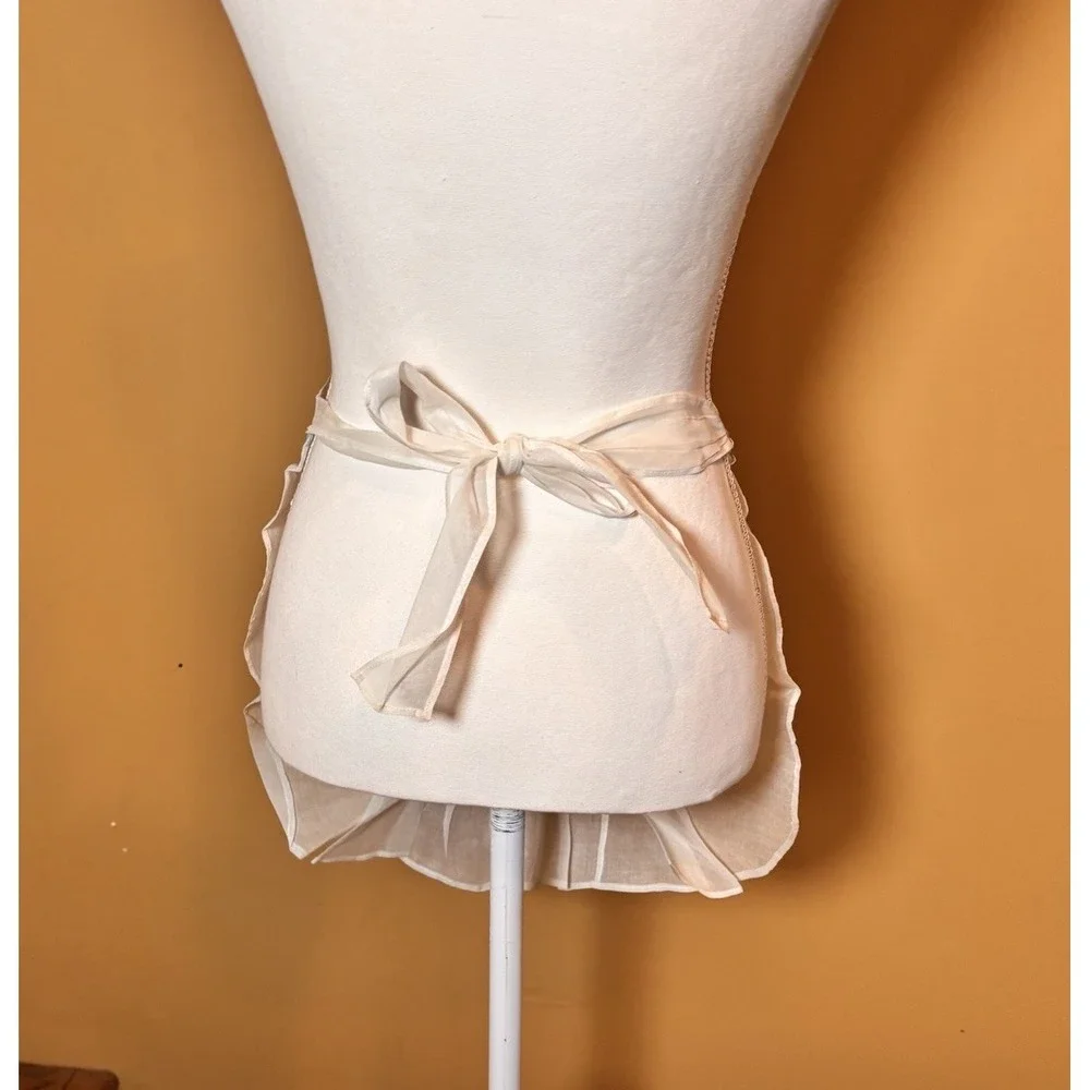 Vintage Sheer Organza Half Apron White Teal Pink Ric Rac Ruffle Retro